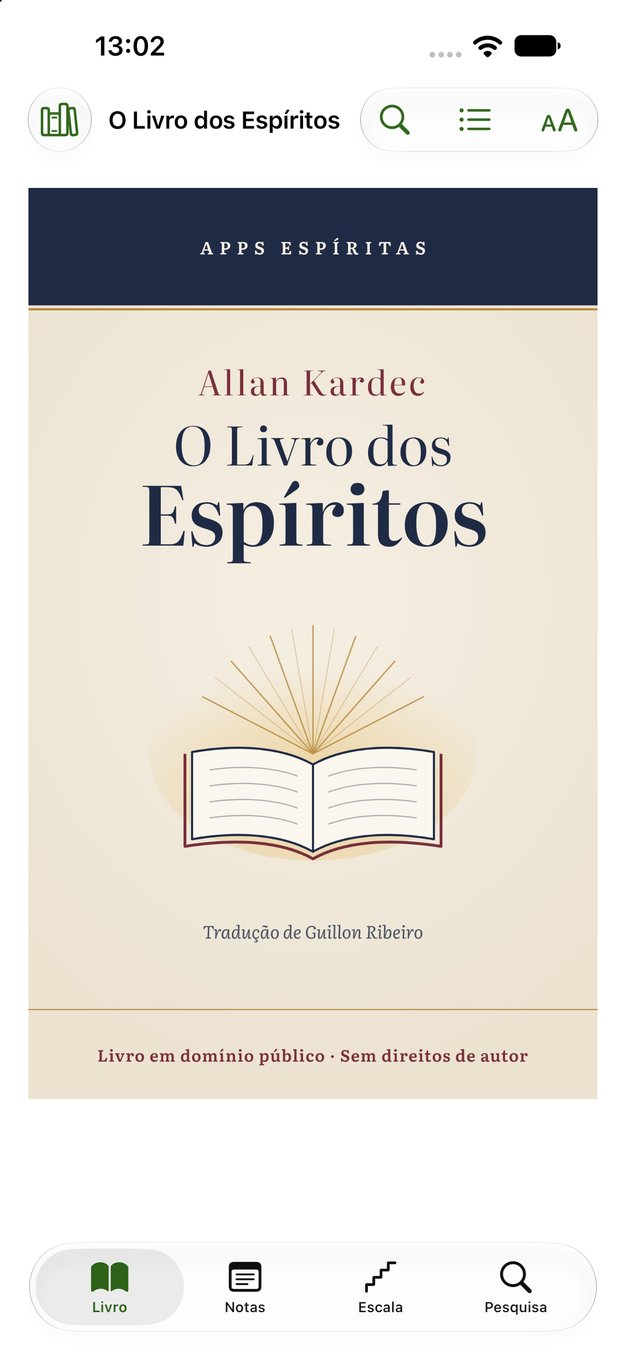 Ecrã iPhone da aplicação Obras de Allan Kardec