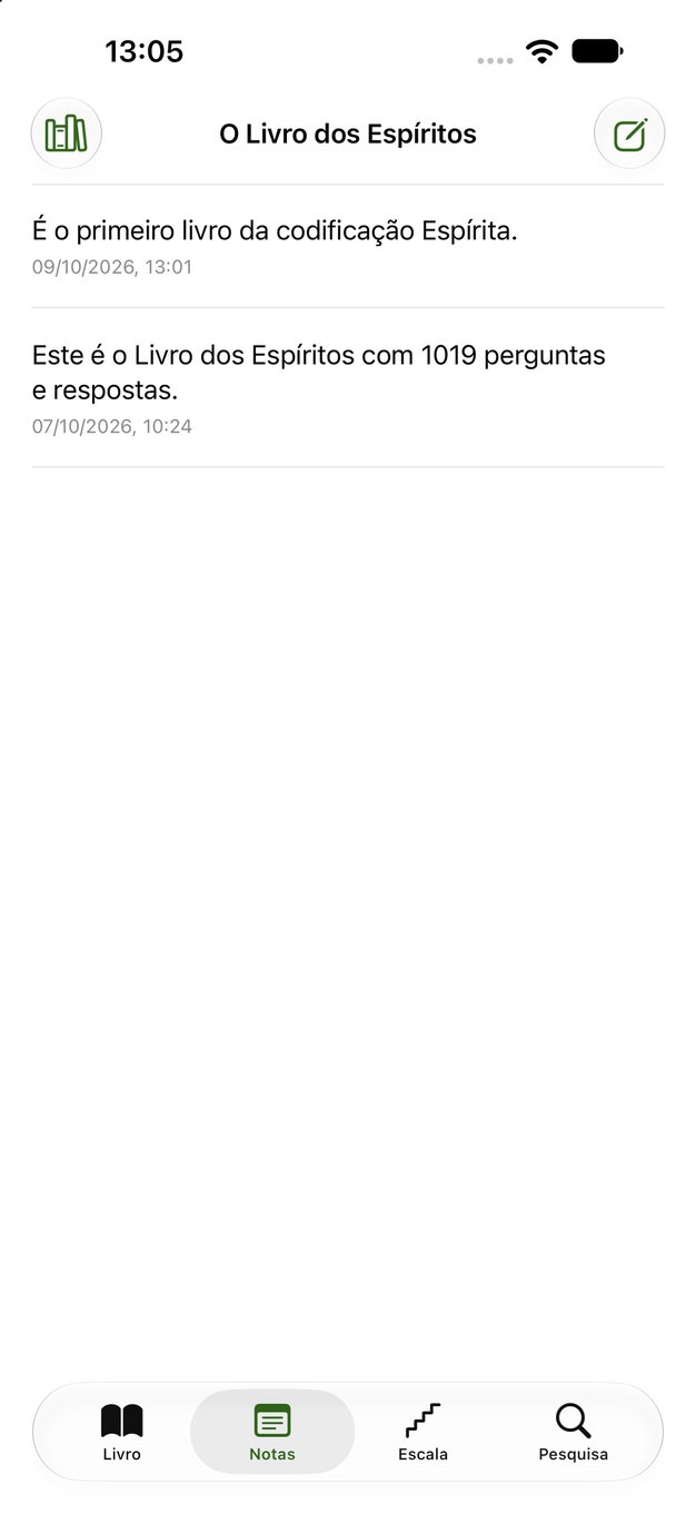 Ecrã iPhone da aplicação Obras de Allan Kardec